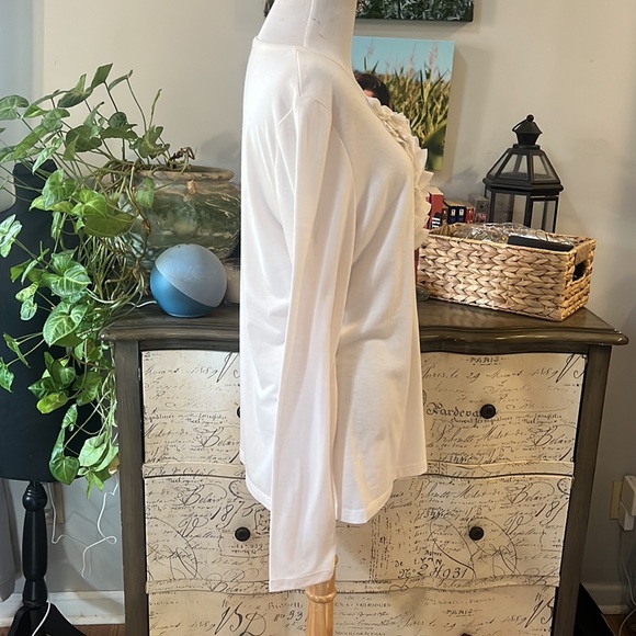 🔴 KIM ROGERS LONG SLEEVE RUFFLED NECK TOP OFF WHITE SIZE MEDIUM - Picture 4 of 10